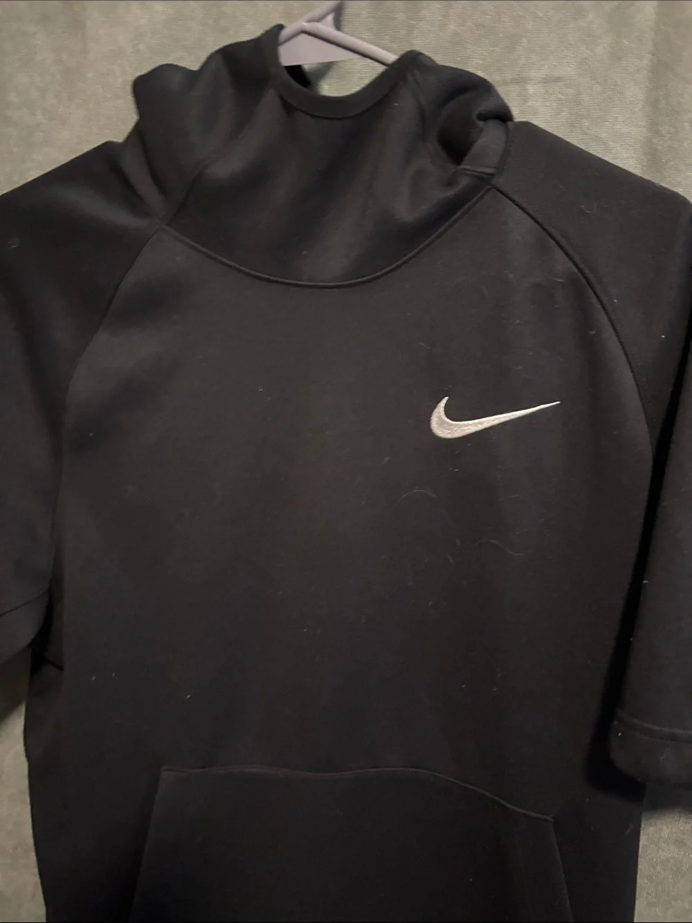 Nike Black Short-Sleeve Crewneck Hoodie with White Swoosh